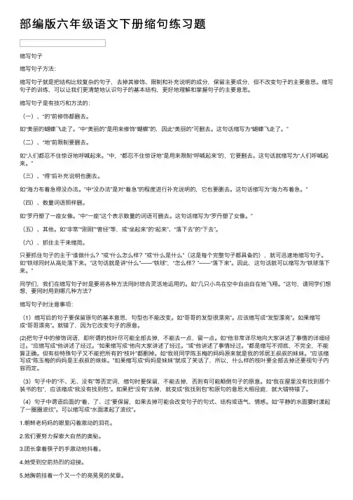 部编版六年级语文下册缩句练习题