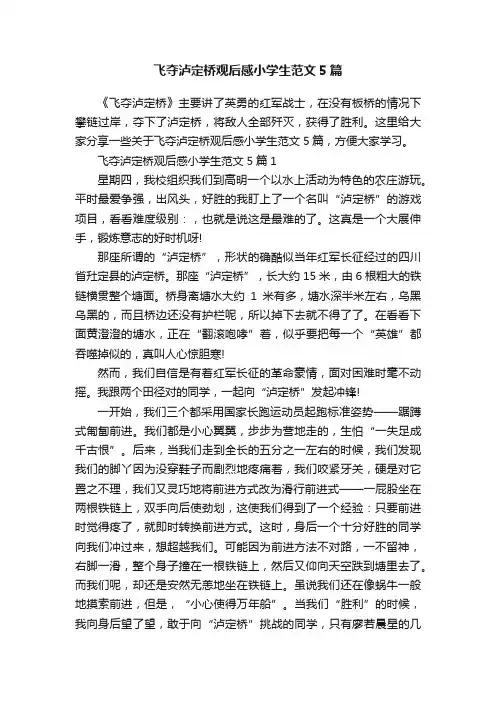 飞夺泸定桥观后感小学生范文5篇