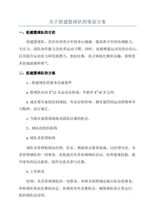 关于组建篮球队的策划方案