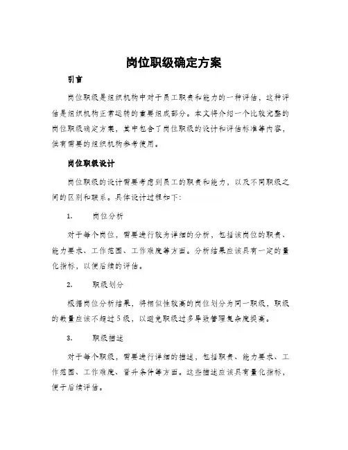 岗位职级确定方案