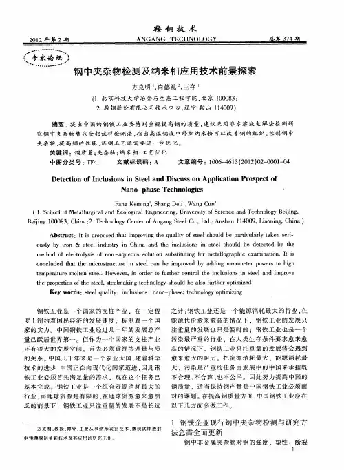 钢中夹杂物检测及纳米相应用技术前景探索