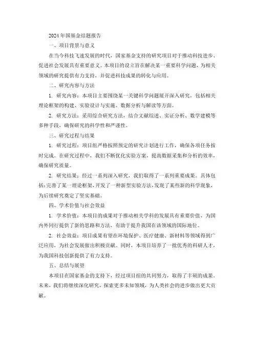 2024年国基金结题报告