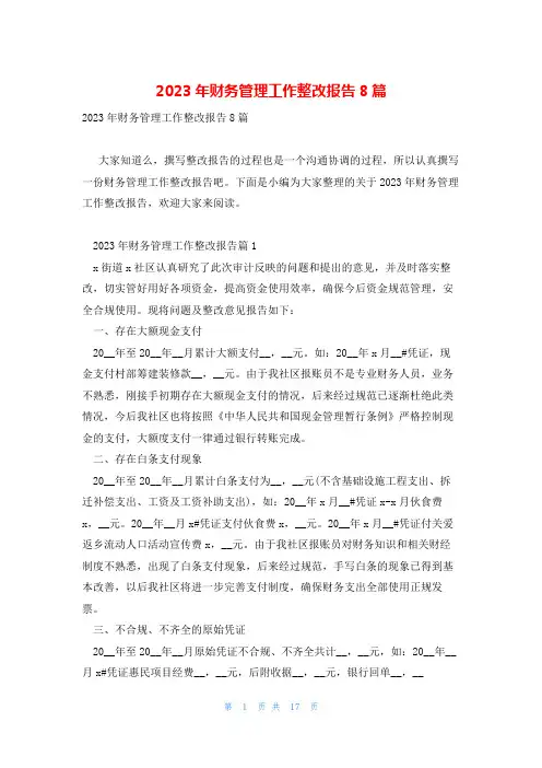 2023年财务管理工作整改报告8篇