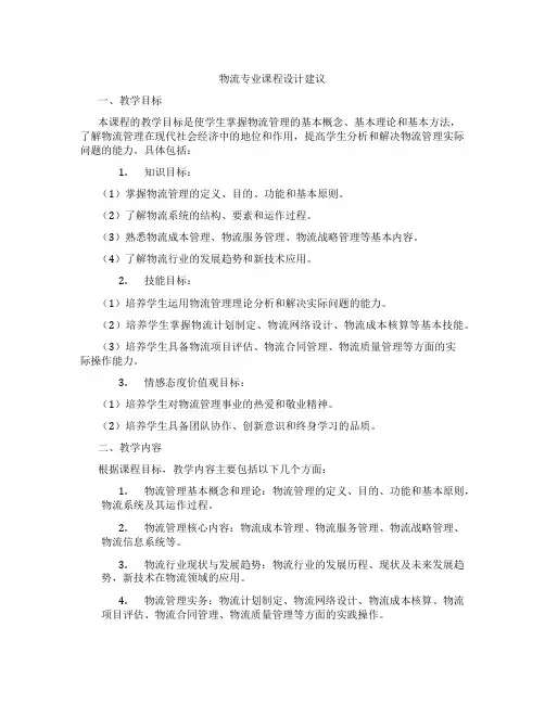物流专业课程设计建议