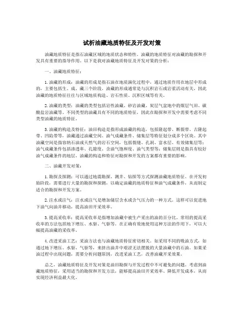试析油藏地质特征及开发对策