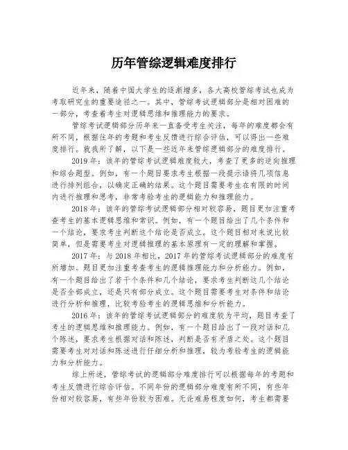 历年管综逻辑难度排行