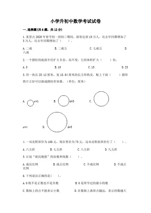 小学升初中数学考试试卷(历年真题)