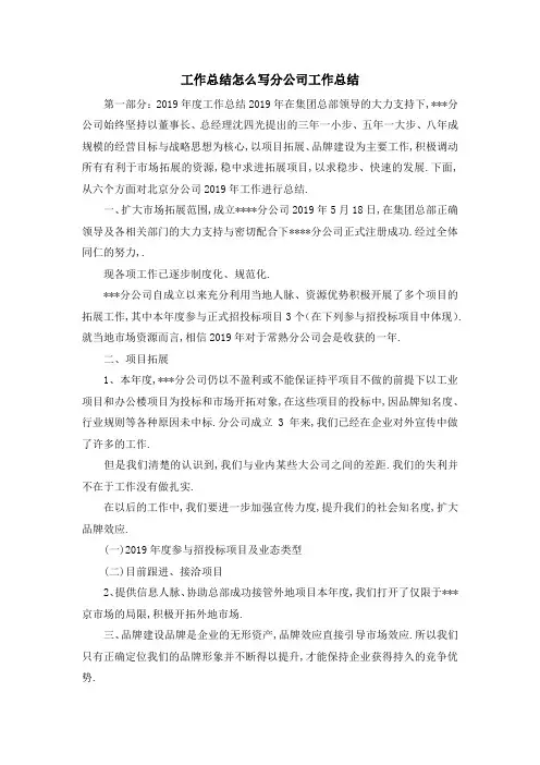 工作总结怎么写 分公司工作总结 精品