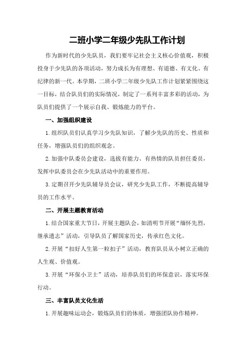 二班小学二年级少先队工作计划