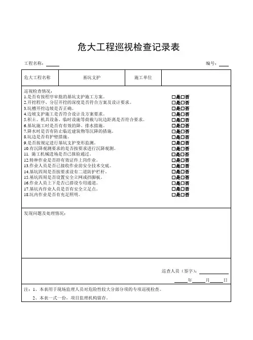 危大工程巡视检查记录表(基坑支护)