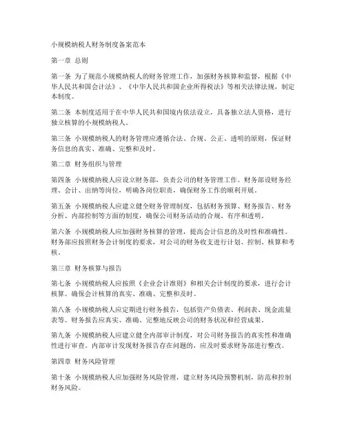 小规模财务制度备案范本