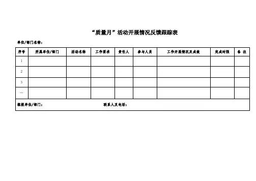 质量月活动开展情况反馈跟踪表