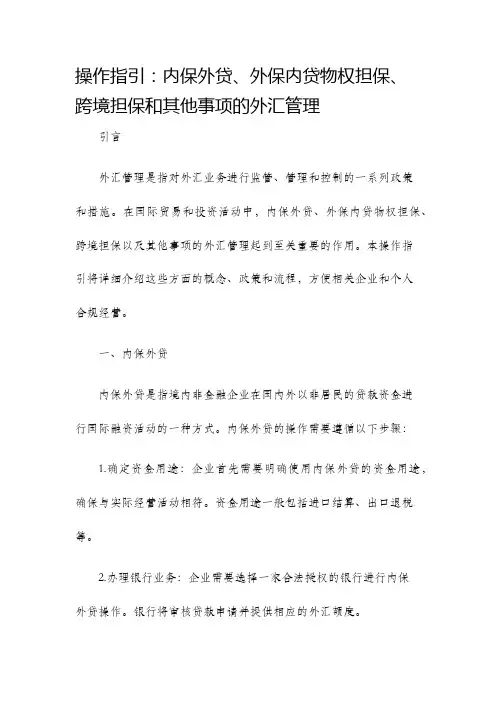 操作指引内保外贷外保内贷物权担保跨境担保其他事项外汇管理