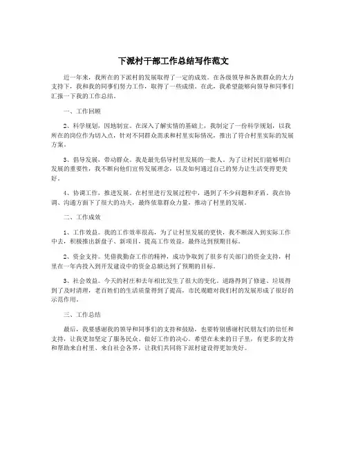 下派村干部工作总结写作范文
