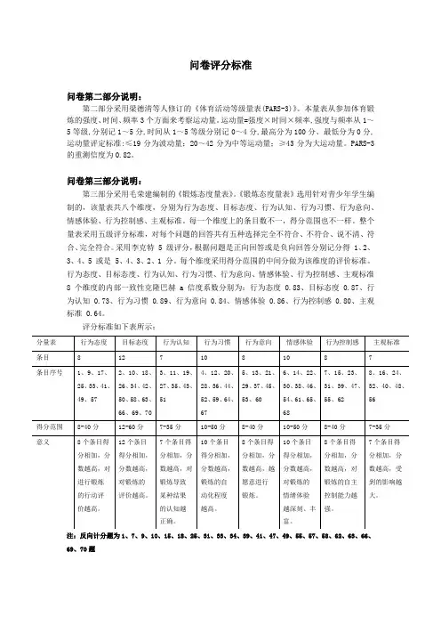 初中体育问卷评分标准