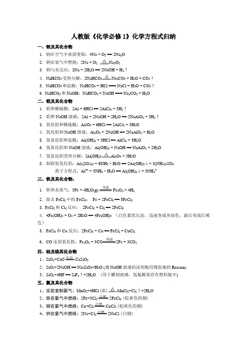 新课标人教版化学必修1.化学方程式归纳大全