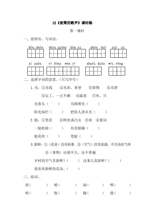 12 夜莺的歌声练习 第一课时