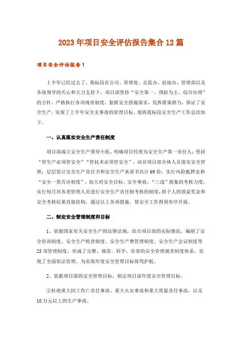 2023年项目安全评估报告集合12篇