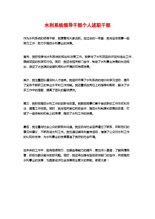 水利系统领导干部个人述职干部