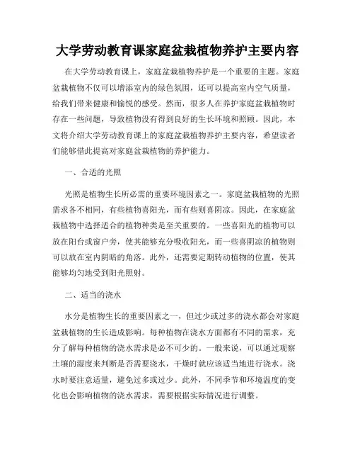 大学劳动教育课家庭盆栽植物养护主要内容