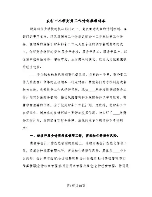 2023年农村中小学财务工作计划参考样本(三篇)