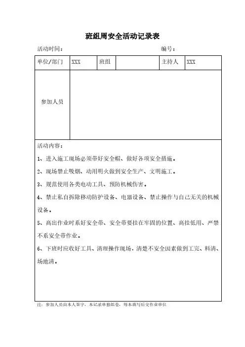 班组周安全活动记录表5
