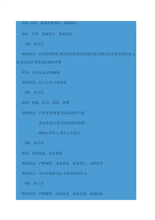 班风 班训 班级管理理念 班级格言