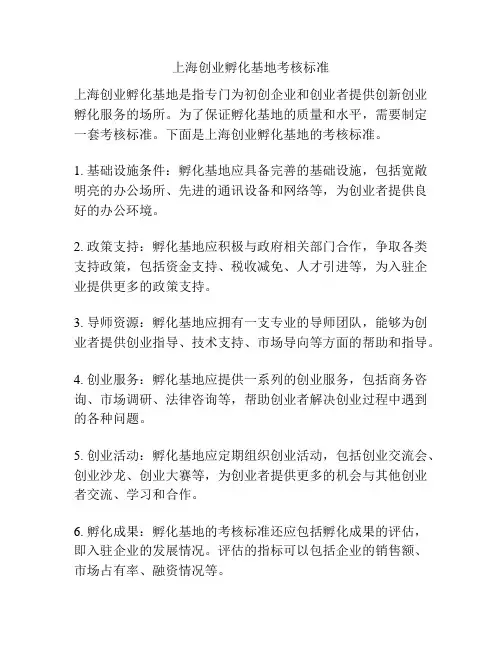 上海创业孵化基地考核标准