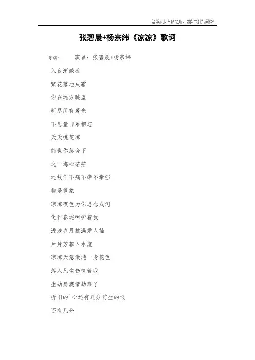 张碧晨+杨宗纬《凉凉》歌词