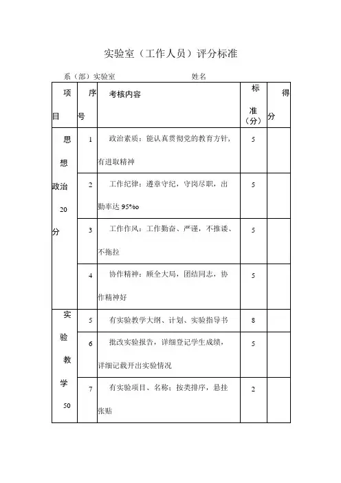 实验室(工作人员)评分标准
