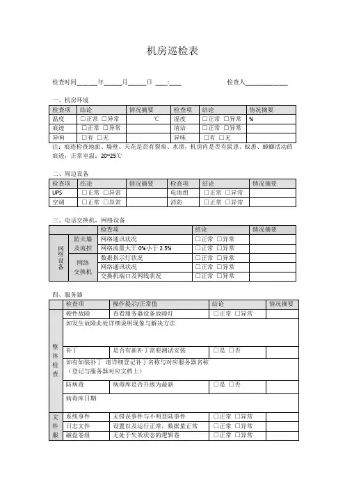 IT机房巡检表