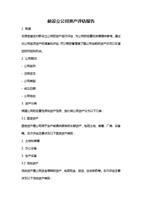 新设立公司资产评估报告