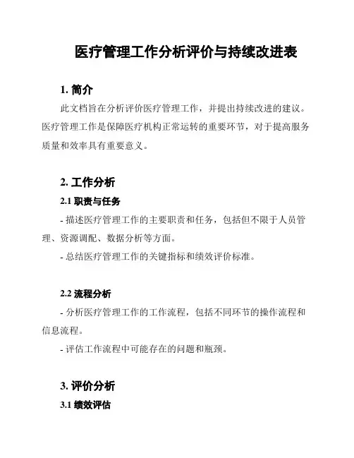 医疗管理工作分析评价与持续改进表