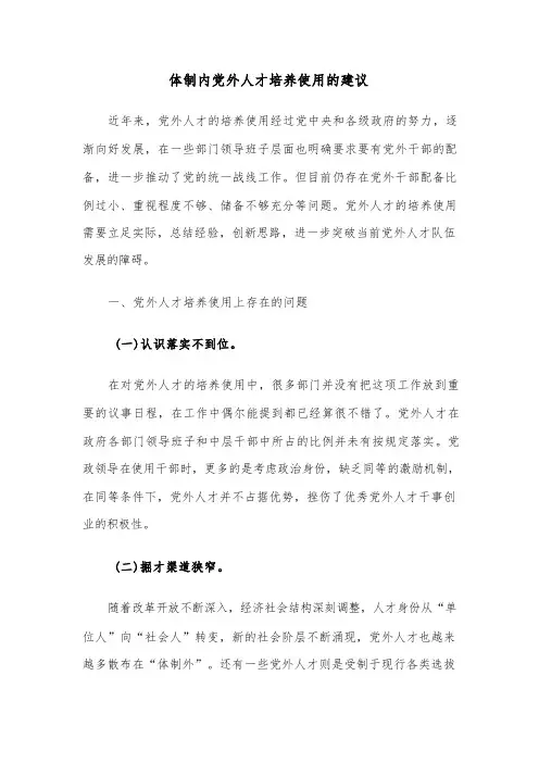 体制内党外人才培养使用的建议