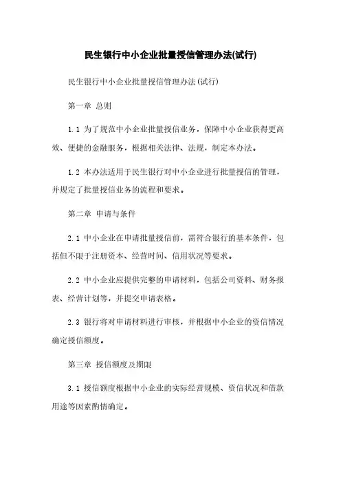 民生银行中小企业批量授信管理办法(试行)