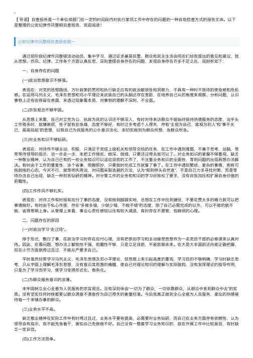 公安纪律作风整顿自查报告