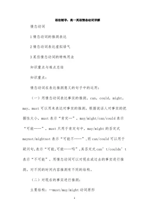 语法辅导：高一英语情态动词详解