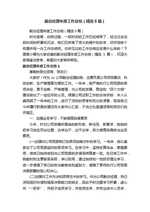 副总经理年度工作总结（精选5篇）