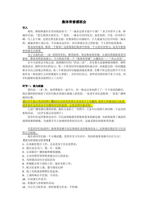 集体荣誉感主题班会(互动性强)