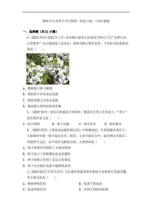 2023年江苏省中考生物第一轮复习卷：4绿色植物
