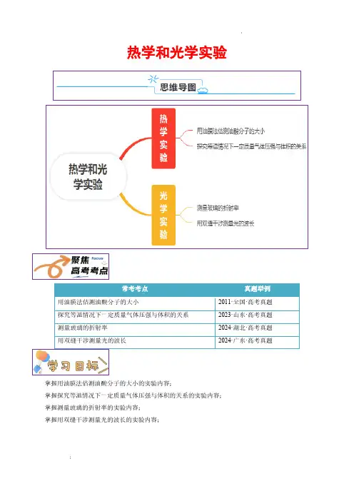 光学、热学实验(解析版)—2024-2025学年高二物理单元速记巧练(人教版2019必修第三册)