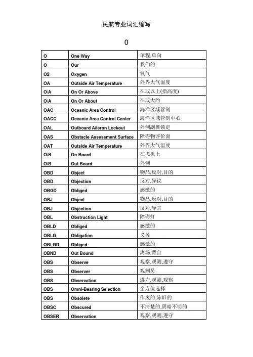 民航专业词汇缩写