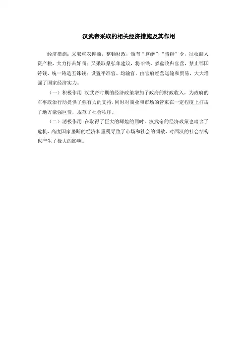 汉武帝采取的相关经济措施及其作用