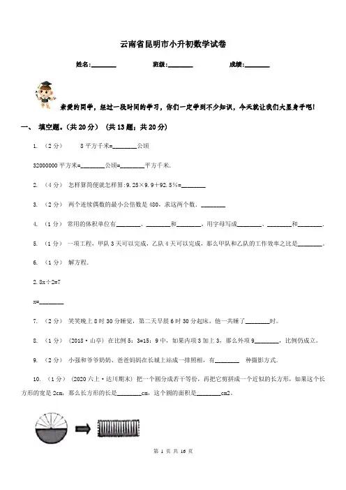 云南省昆明市小升初数学试卷