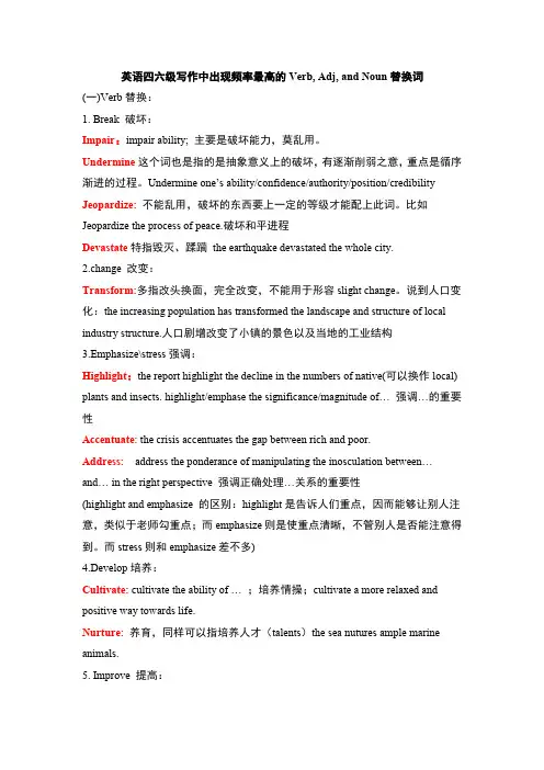 英语四六级写作中出现频率最高的Verb, Adj, and Noun替换词