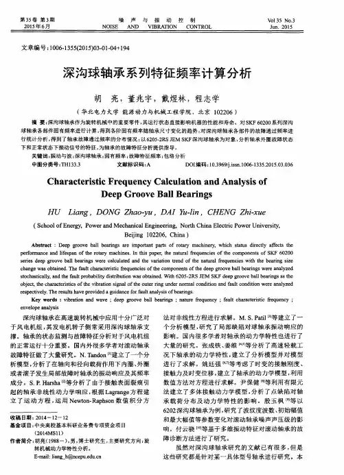 深沟球轴承系列特征频率计算分析