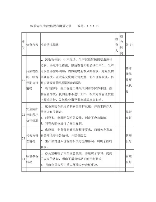 环境安全体系运行、绩效监测和测量记录