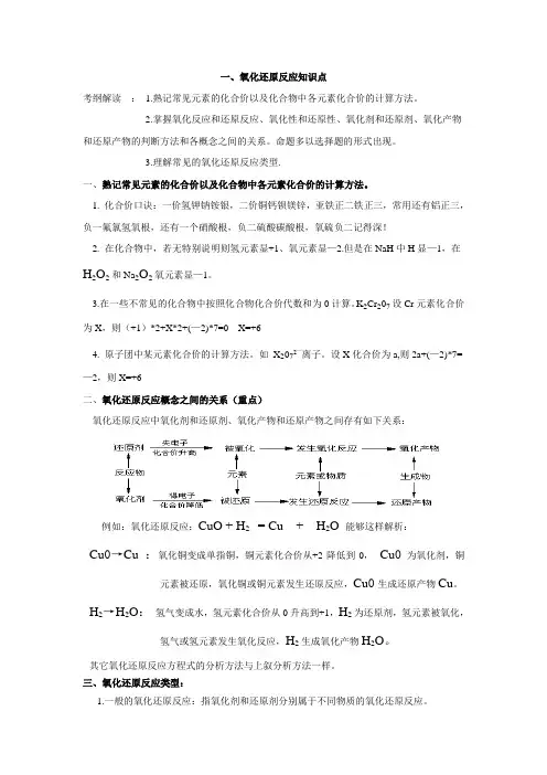 氧化还原反应知识点归纳