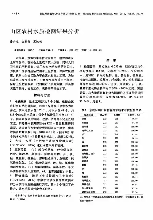 山区农村水质检测结果分析