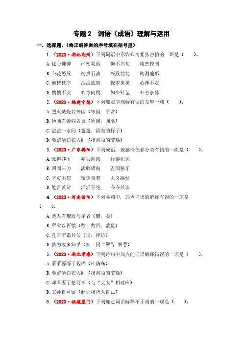 2023-2024学年小升初语文真题专项训练专题2+词语(成语)理解与运用(有答案)